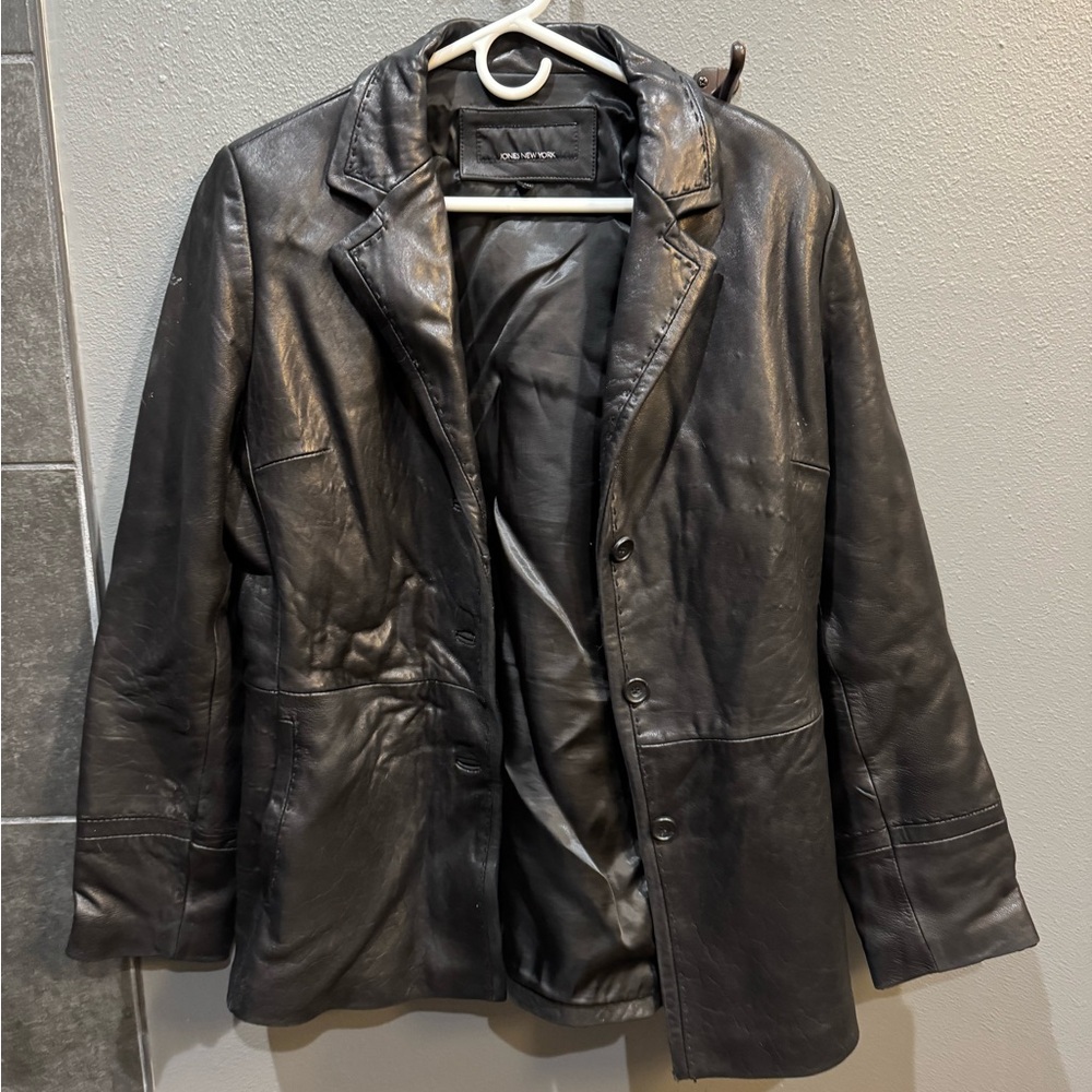 Jones New York Black Real Leather Jacket